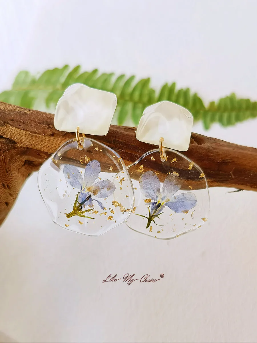 Pressed Flower Earrings - Epoxy Vintage Blue Romantic sold by Like My Choice product image thumbnail 3
