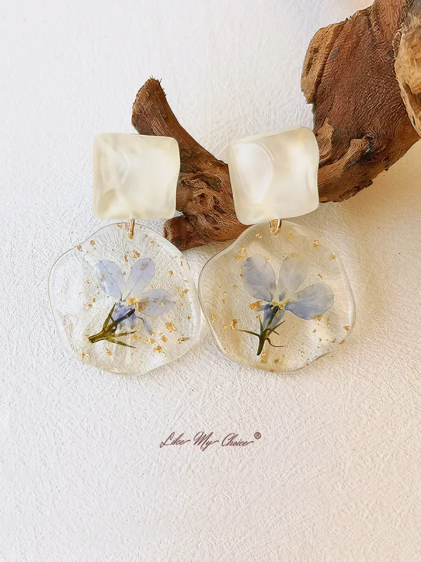 Pressed Flower Earrings - Epoxy Vintage Blue Romantic sold by Like My Choice