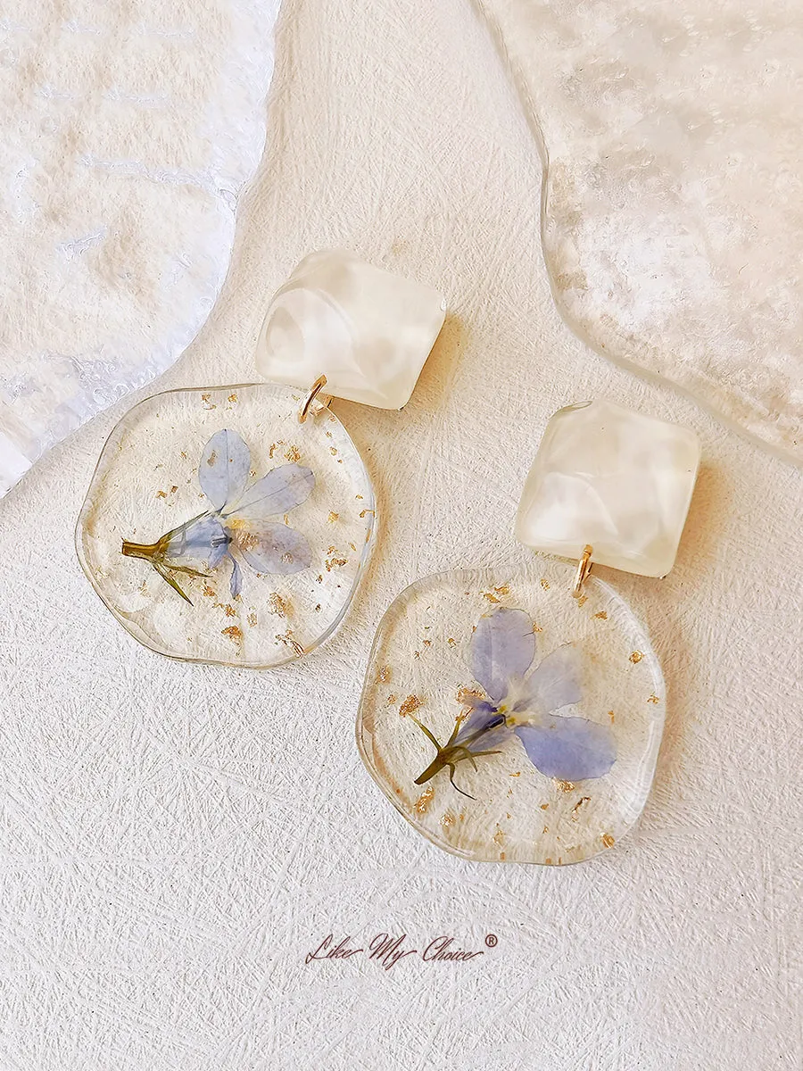 Pressed Flower Earrings - Epoxy Vintage Blue Romantic sold by Like My Choice product image thumbnail 2