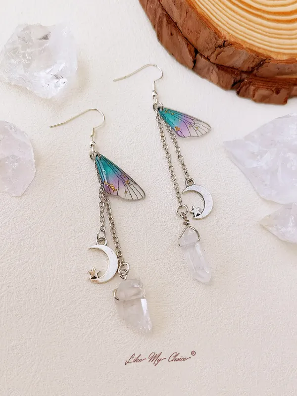 Butterfly Wing Moon Crystal Tassel Boho Earrings sold by Like My Choice
