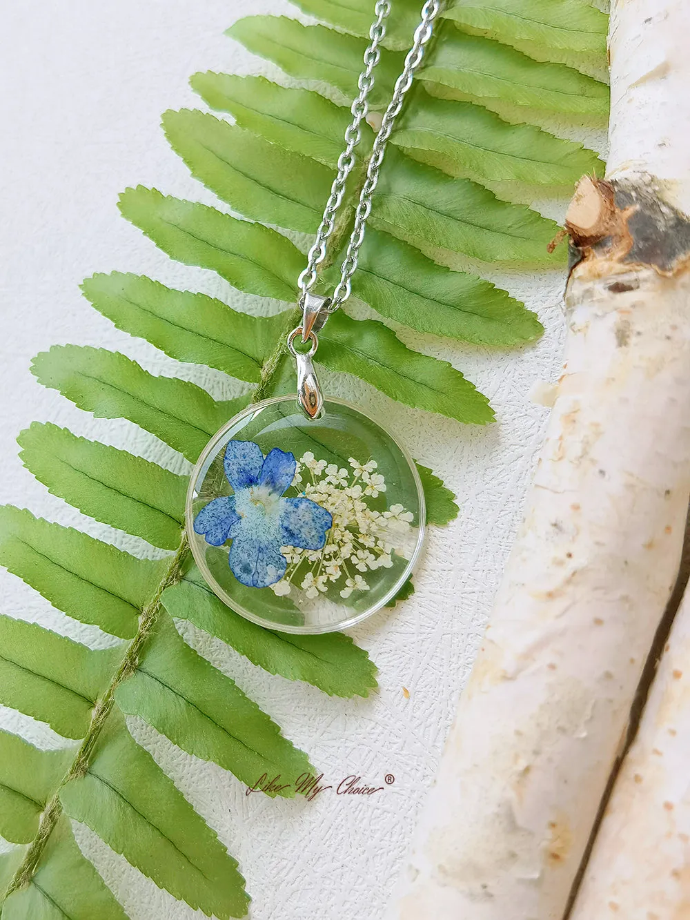 Queen Anne Lace Mallows Flower Botanical Pendant Circle Necklace sold by Like My Choice product image thumbnail 2