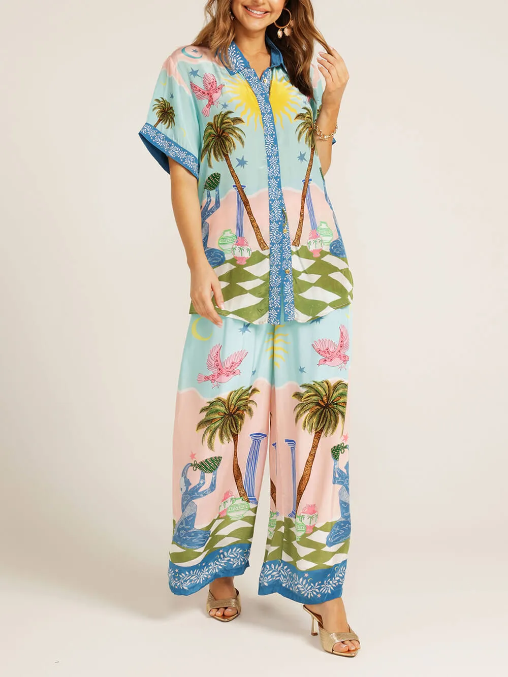 Unique Cree Ethnic Hand-Painted Print Elastic Pocket Wide-Leg Pants sold by Like My Choice product image thumbnail 4