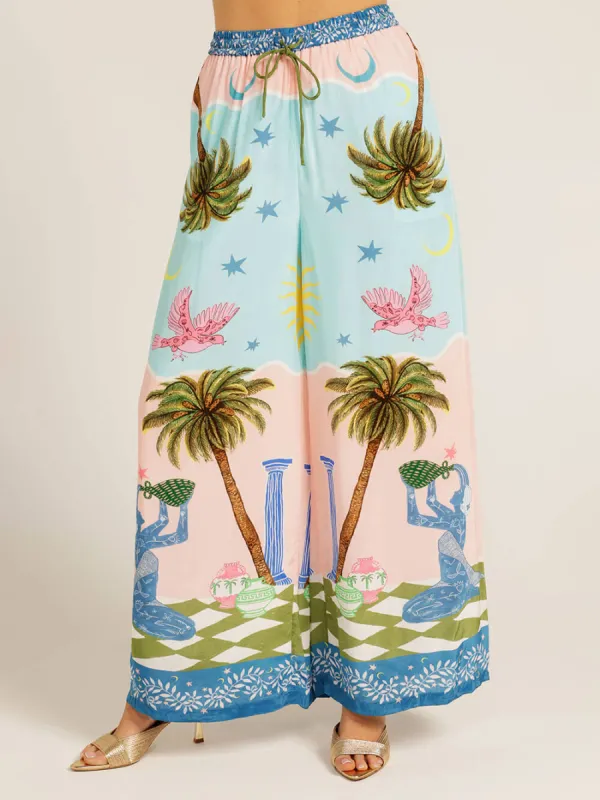 Unique Cree Ethnic Hand-Painted Print Elastic Pocket Wide-Leg Pants sold by Like My Choice