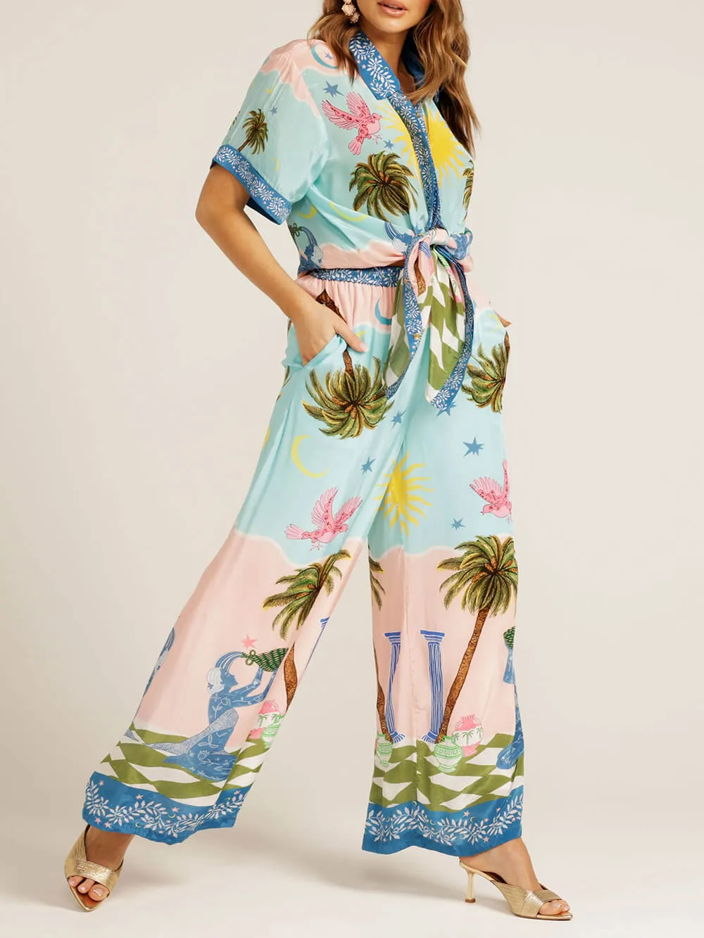 Unique Cree Ethnic Hand-Painted Print Elastic Pocket Wide-Leg Pants sold by Like My Choice product image thumbnail 2