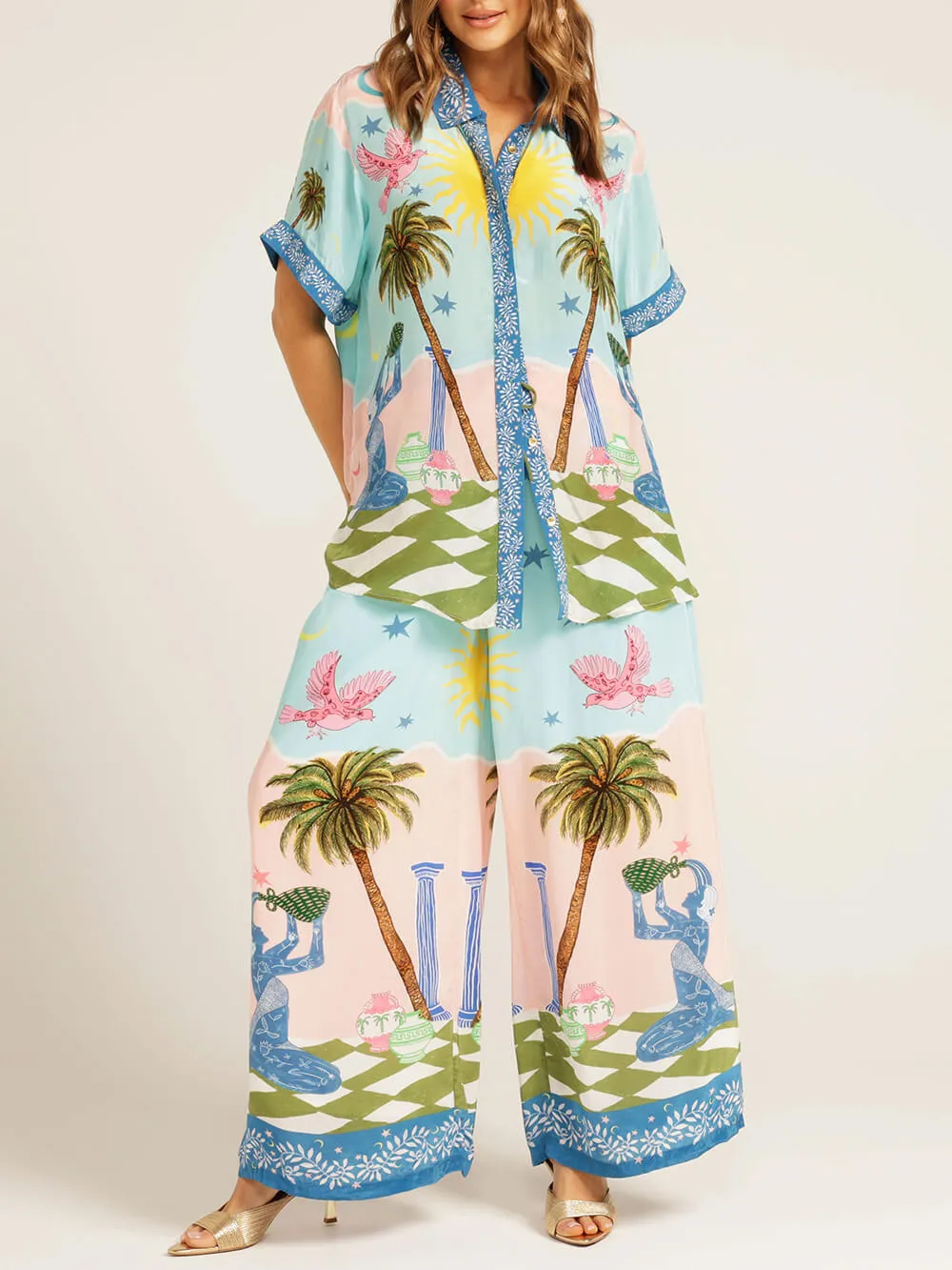 Unique Cree Ethnic Hand-Painted Print Elastic Pocket Wide-Leg Pants sold by Like My Choice product image thumbnail 3