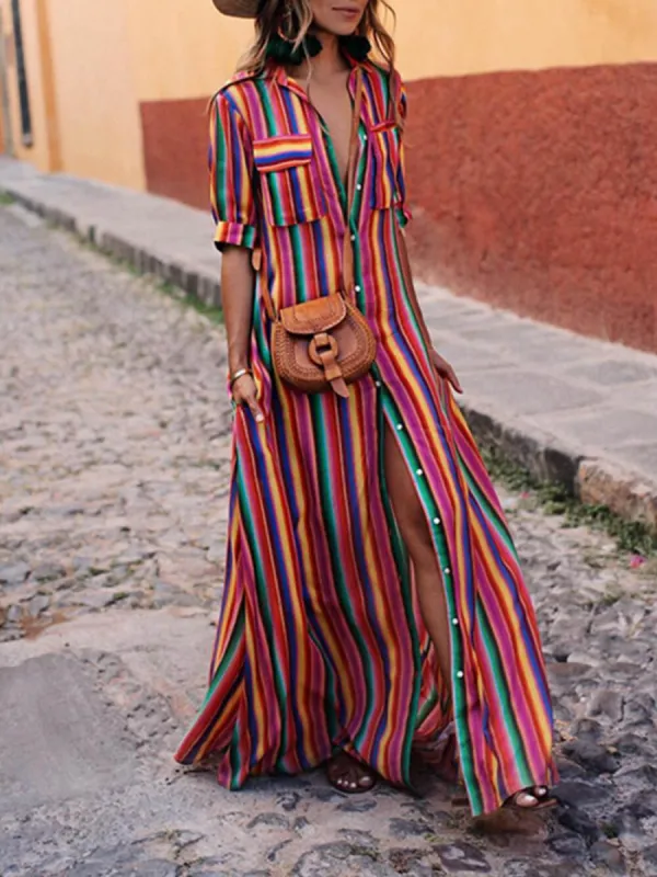 Casual Striped Printed Shirt Maxi Skirt sold by Like My Choice