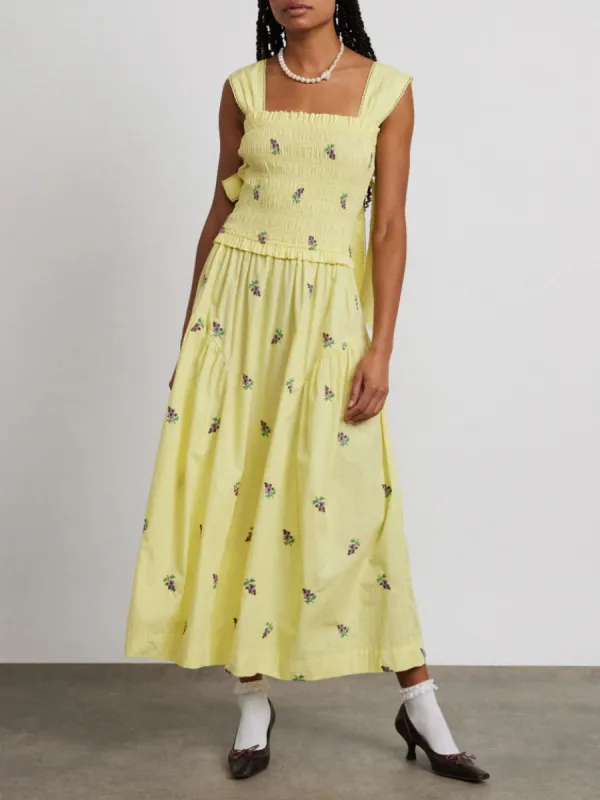 Vintage Floral Square Neck A-Line Midi Dress sold by Like My Choice