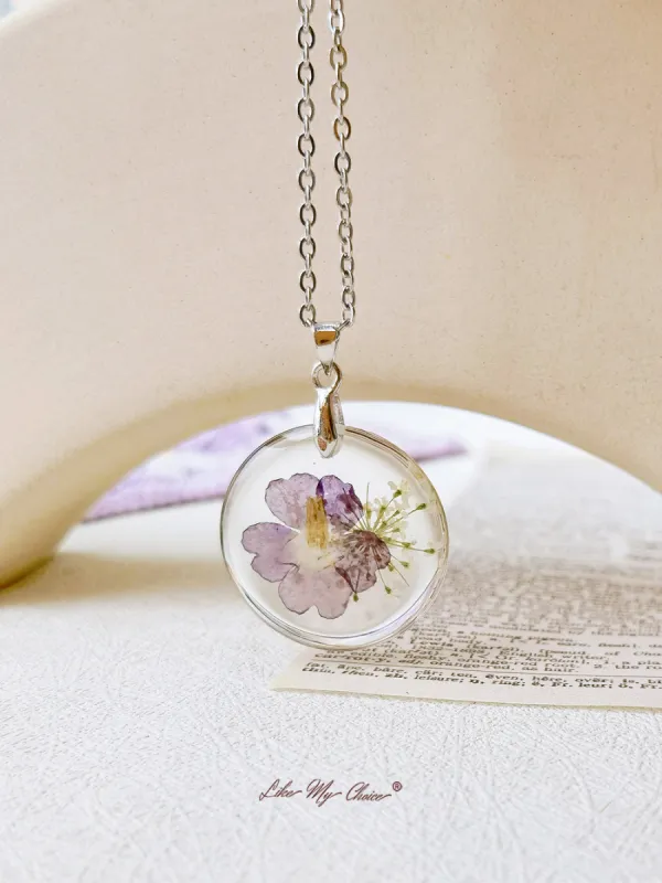 Verbena officinalis officinalis Flower Botanical Pendant Circle Necklace sold by Like My Choice