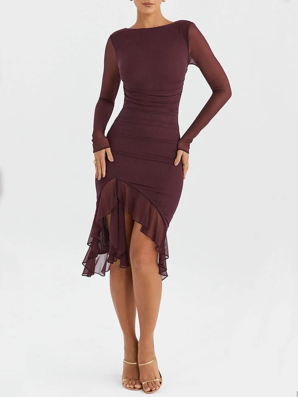 Wine Ruffle Midi Dress sold by Like My Choice
