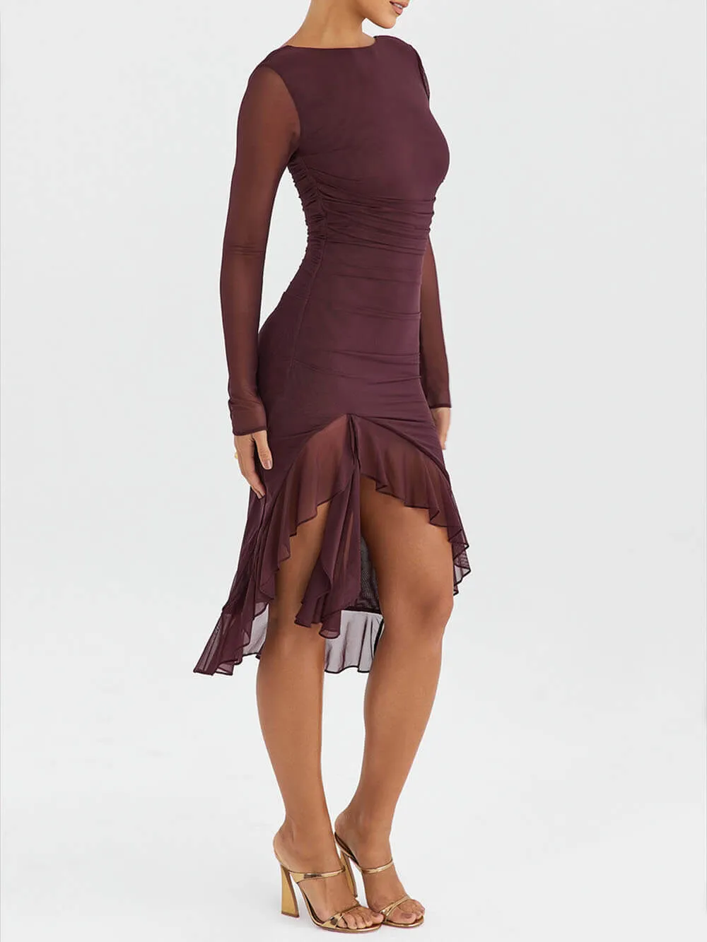 Wine Ruffle Midi Dress sold by Like My Choice product image thumbnail 5