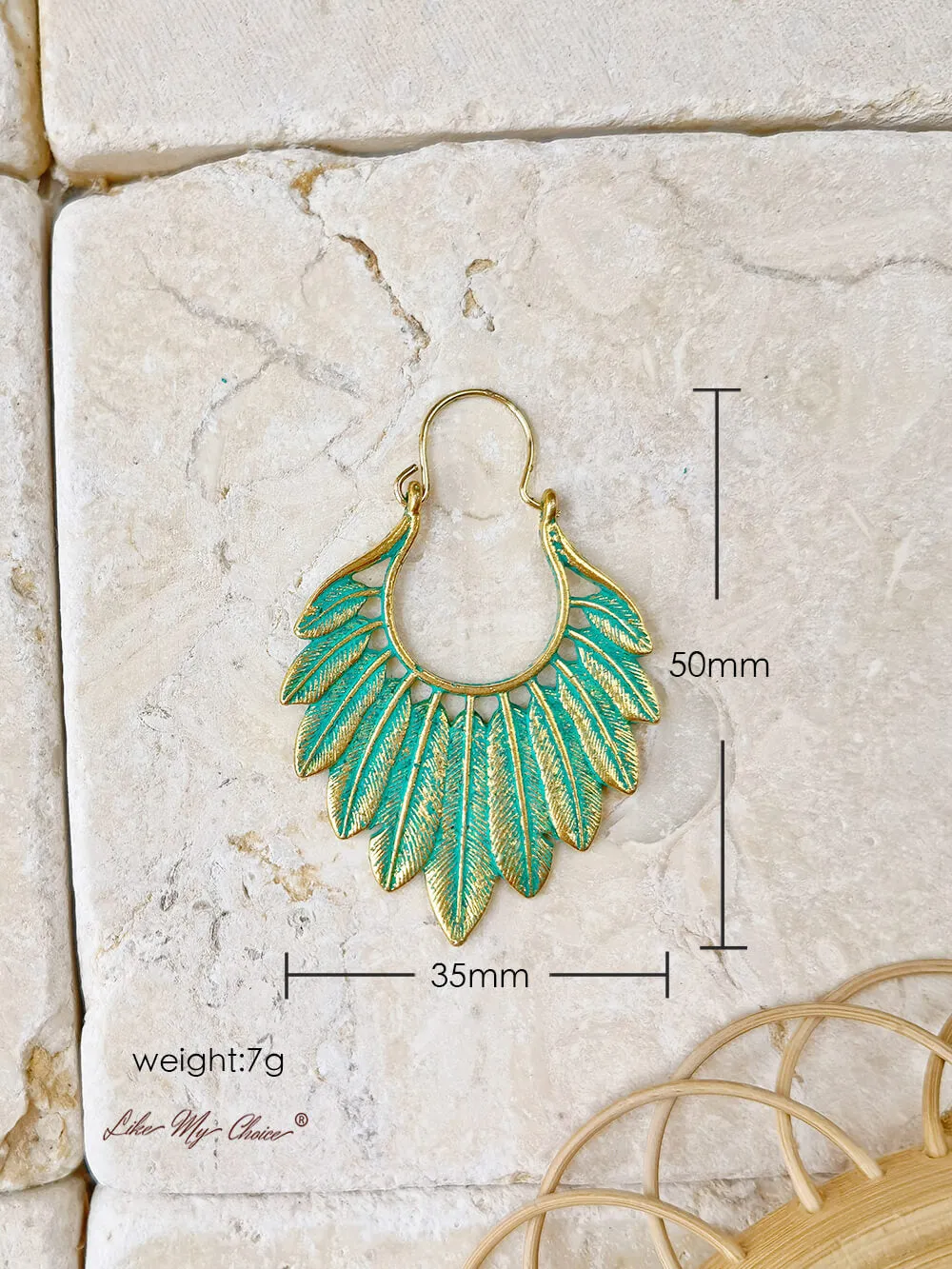 Bohemian Turquoise Gold Feather Earrings sold by Like My Choice product image thumbnail 3