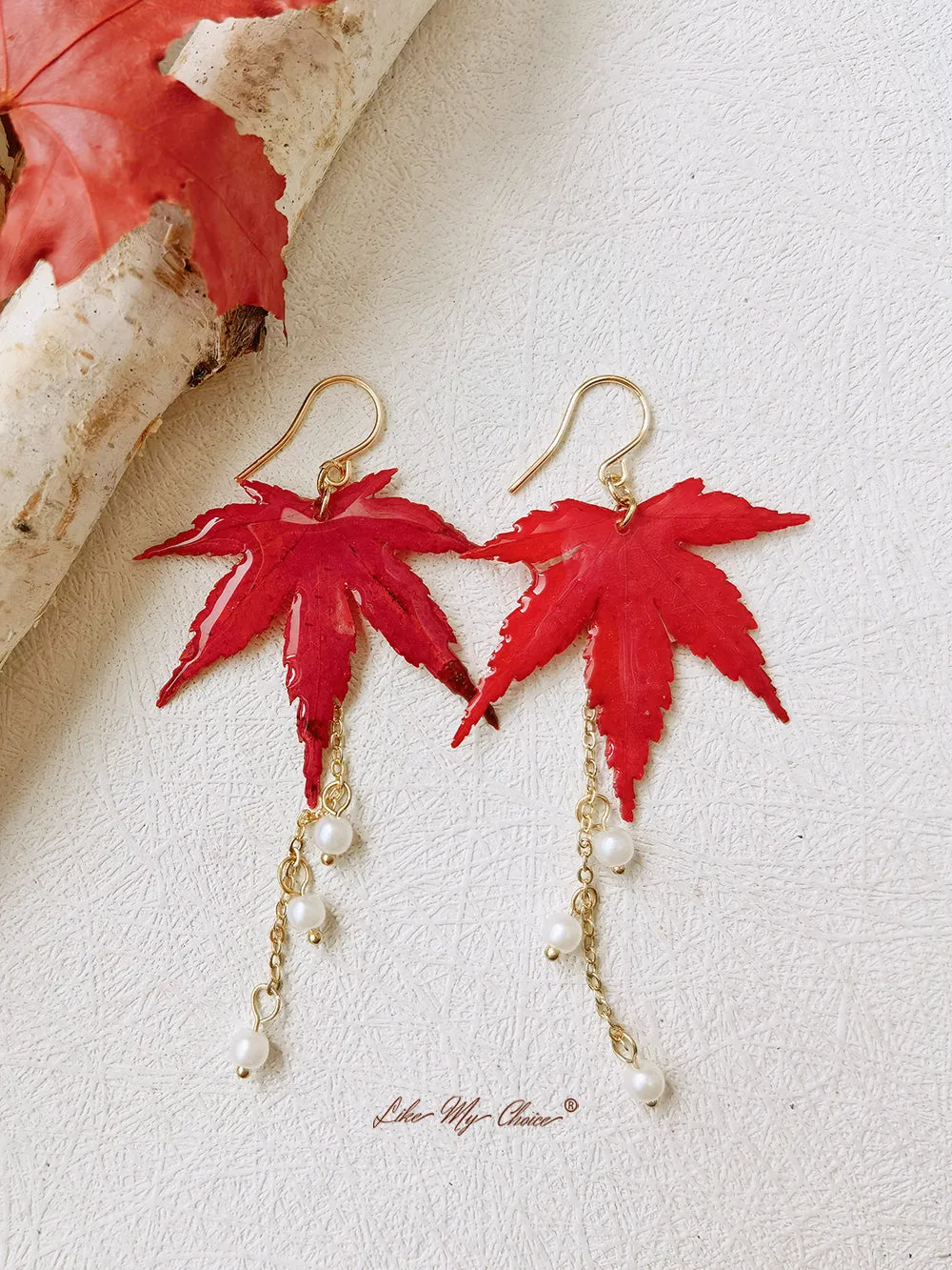 Sun Catcher Maple Leaf Resin Gold Pearl Earrings sold by Like My Choice product image thumbnail 3