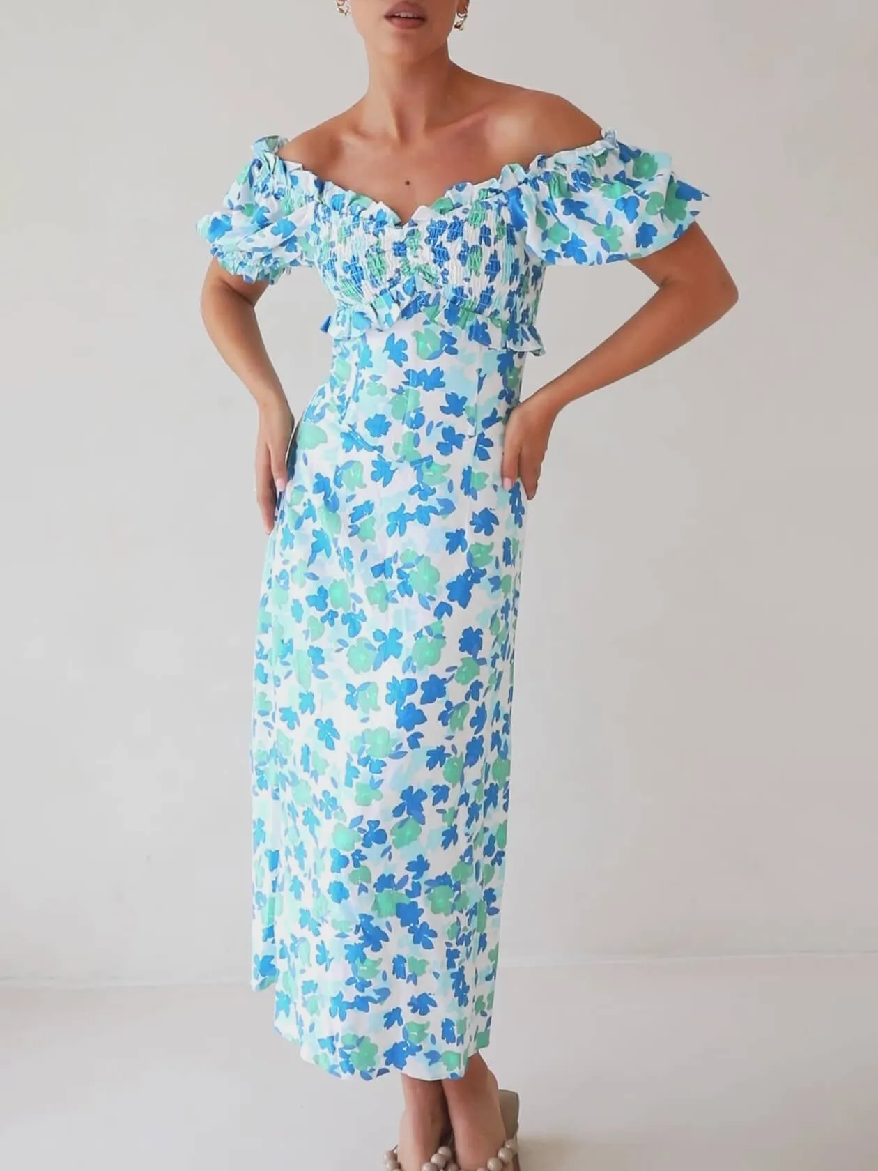 Summer Fresh Floral Off-Shoulder Midi Dress sold by Like My Choice product image thumbnail 4