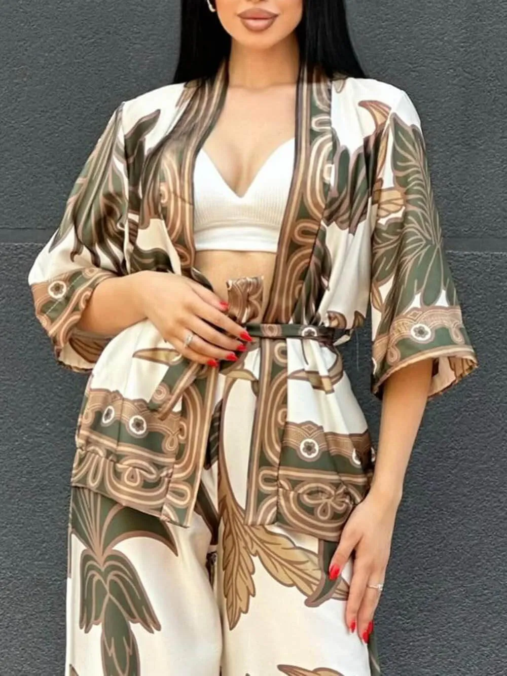 Simple Unique Hazelnut Flower Print Cardigan Lace-Up Shirt sold by Like My Choice