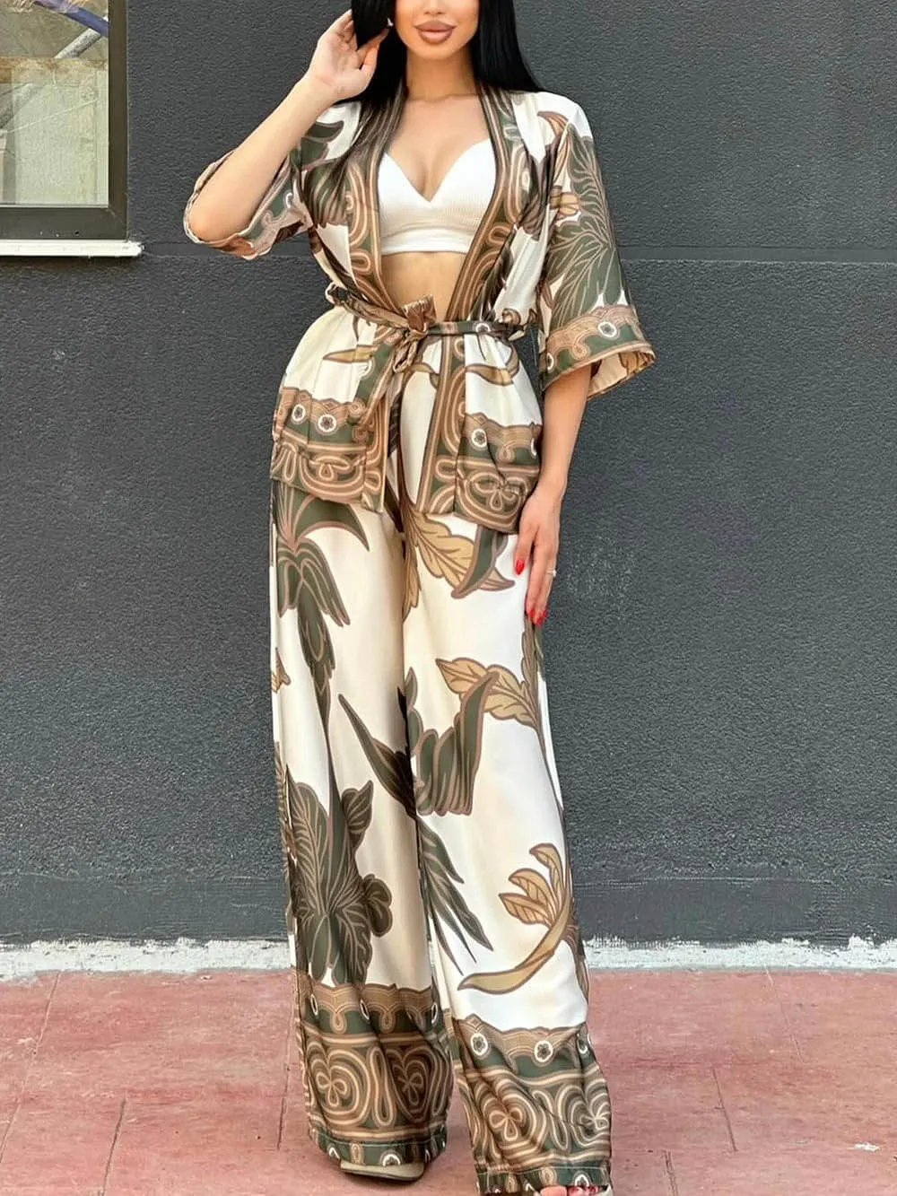 Simple Unique Hazelnut Flower Print Cardigan Lace-Up Shirt sold by Like My Choice product image thumbnail 2