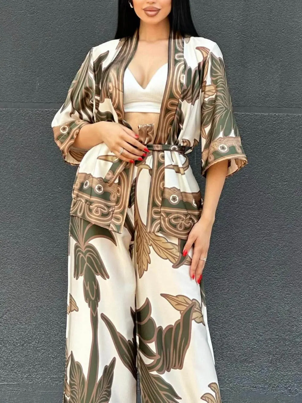 Simple Unique Hazelnut Flower Print Cardigan Lace-Up Shirt sold by Like My Choice product image thumbnail 3