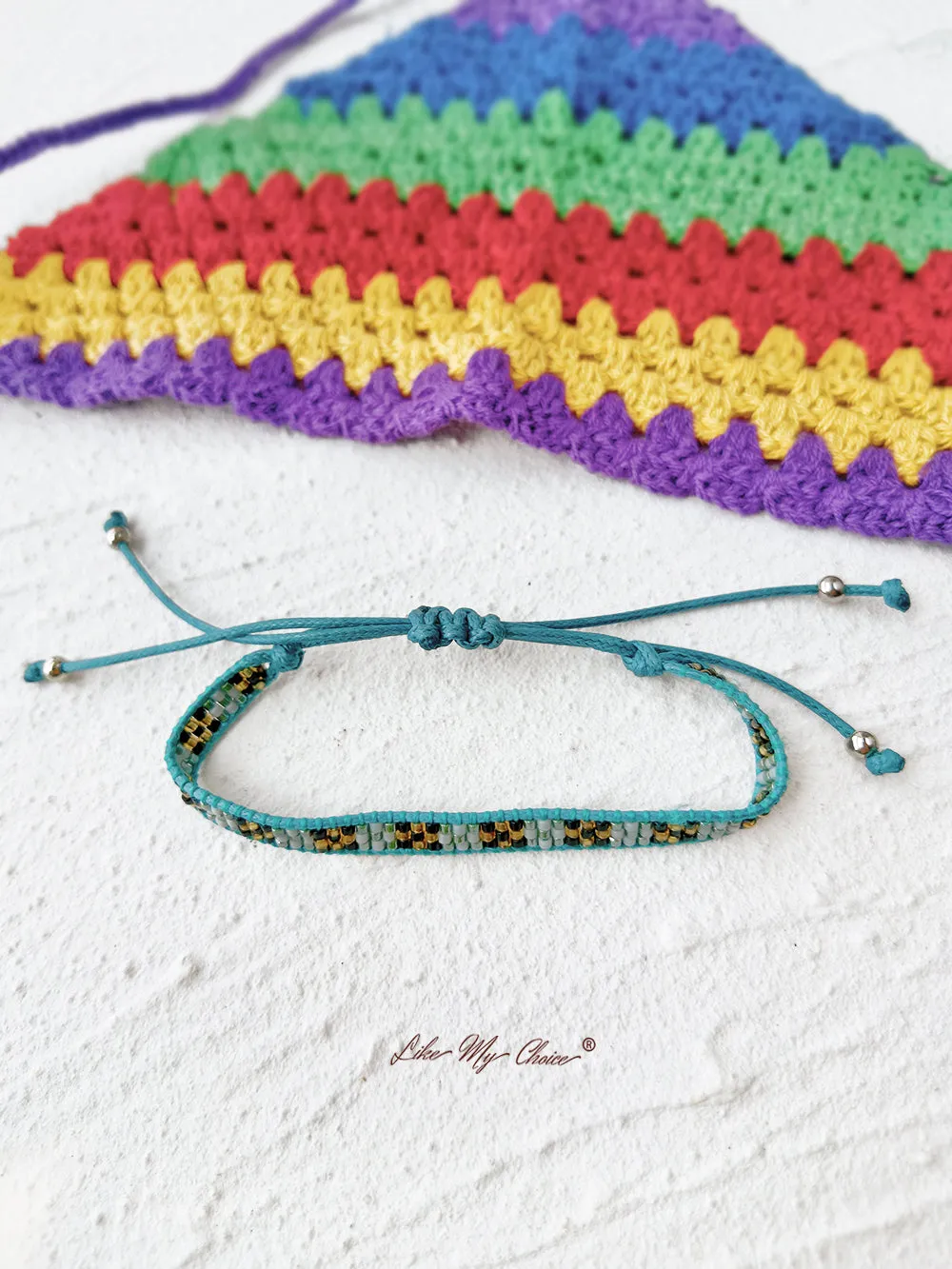 Adjustable Drawstring Beaded Bracelet Snakeskin Green sold by Like My Choice