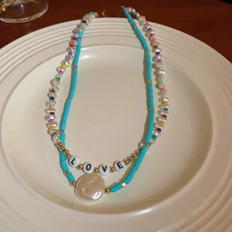 Vintage Blue Pearl Necklace Fashion Clavicle Chain sold by Like My Choice