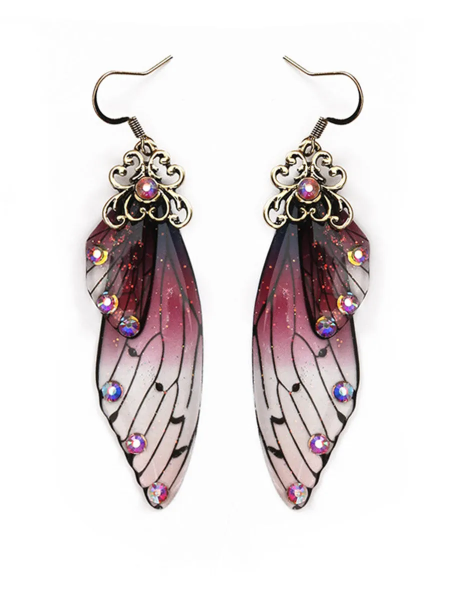 Butterfly Wing Purple Rhinestone Cicada Wing Crystal Earrings sold by Like My Choice product image thumbnail 4