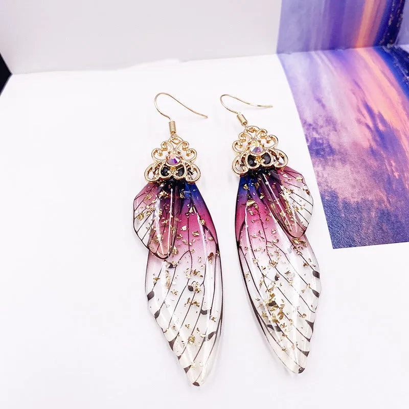 Butterfly Wing Purple Rhinestone Cicada Wing Crystal Earrings sold by Like My Choice