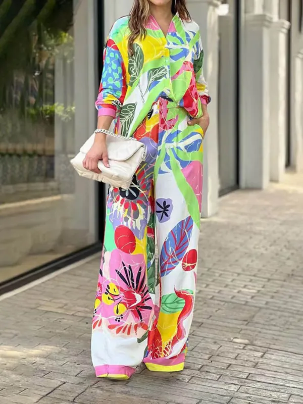 Ethnic Style Printed Loose Shirt High Waist Wide Leg Pants Suit sold by Like My Choice