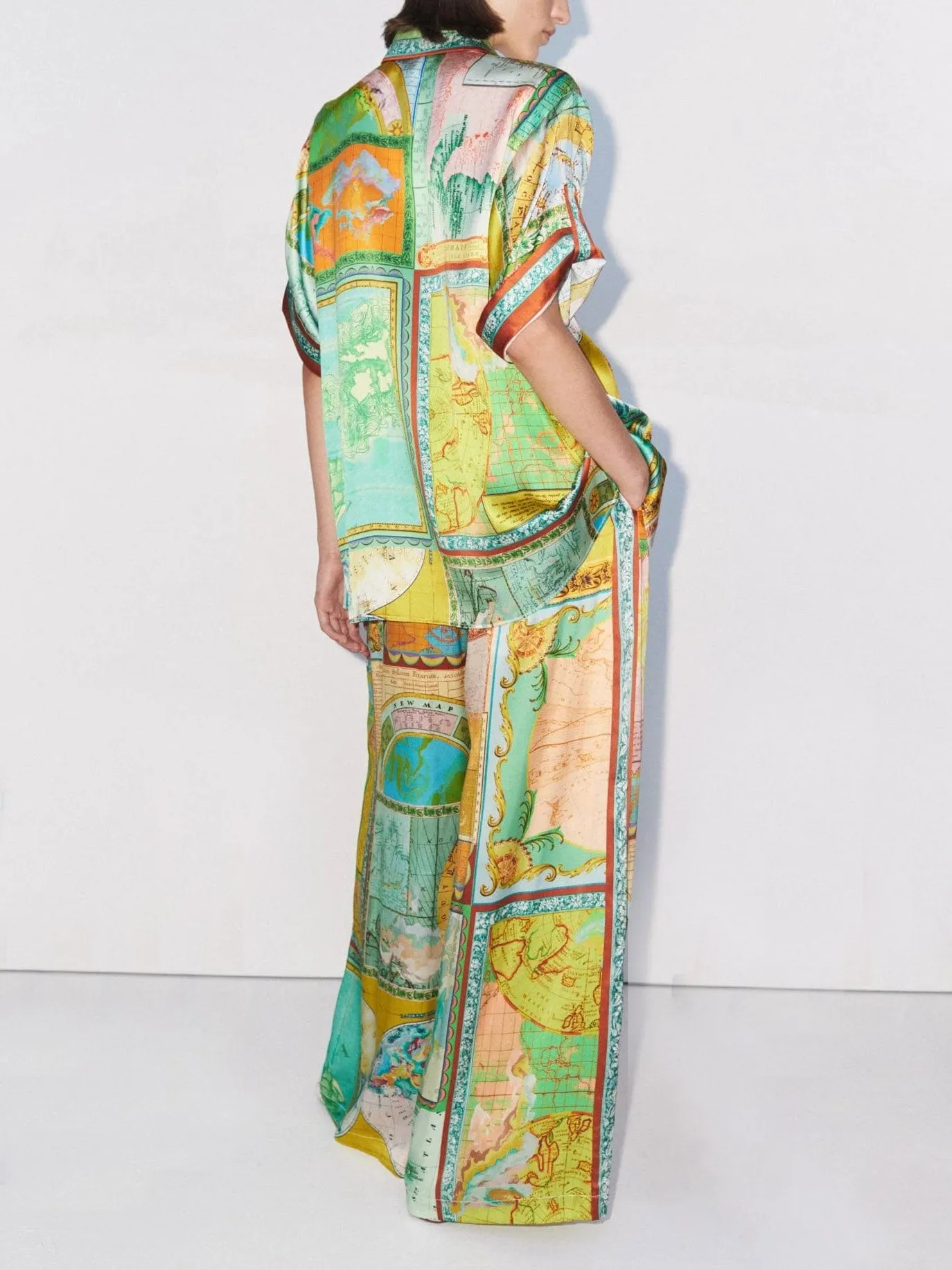 Exquisite Satin Unique Geometric Print Short-Sleeved Loose Shirt sold by Like My Choice product image thumbnail 3