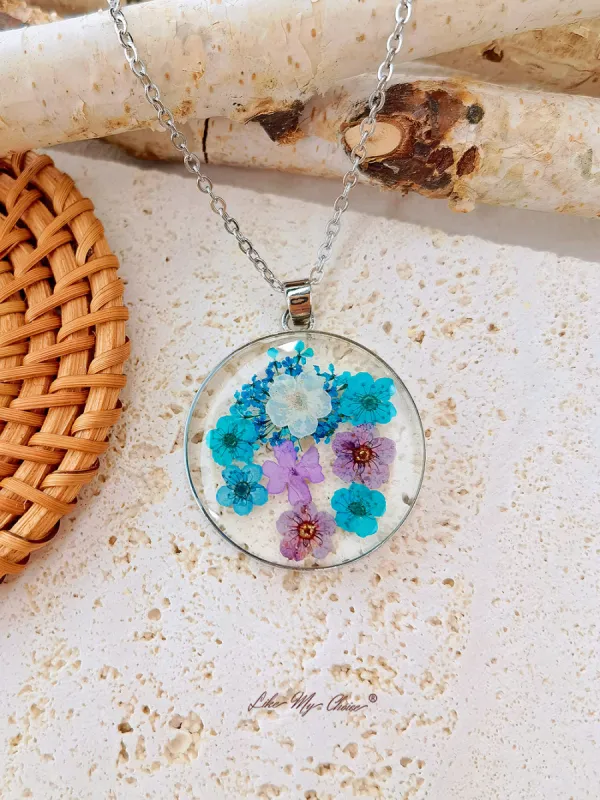 Forget me not Queen Anne Lace Pressed Flower Necklace sold by Like My Choice