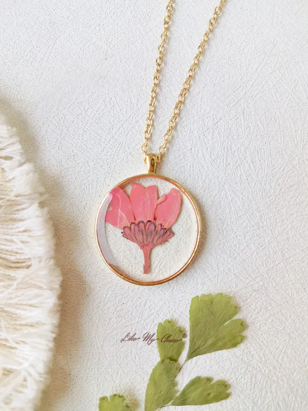 Sulfur Chrysanthemum Pressed Flower Necklace sold by Like My Choice