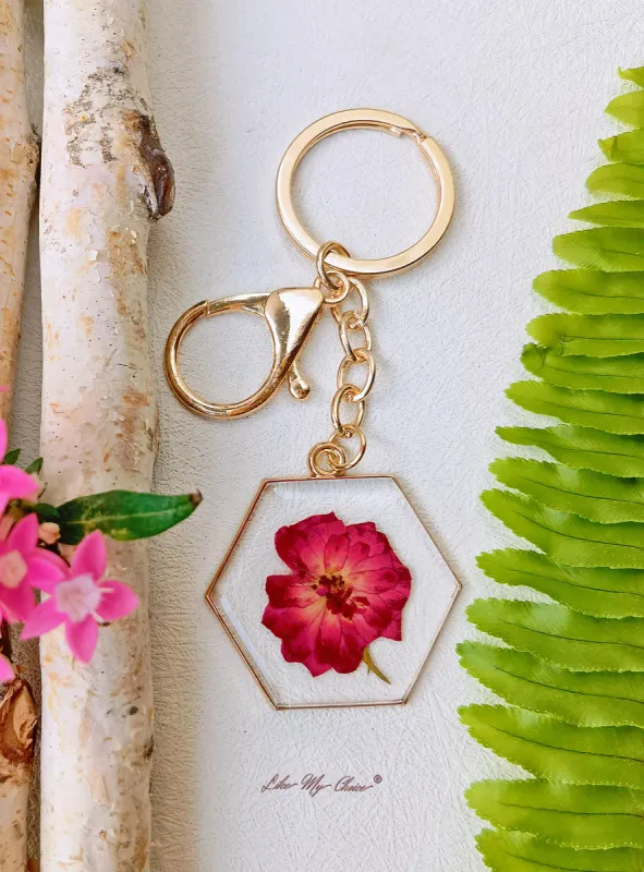 Resin Pendant Keyring Deep Red Rose Flower Keychain sold by Like My Choice