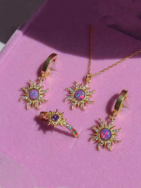 Retro Dopamine Sun Necklace Opal Pendant Opal Necklace Earrings sold by Like My Choice
