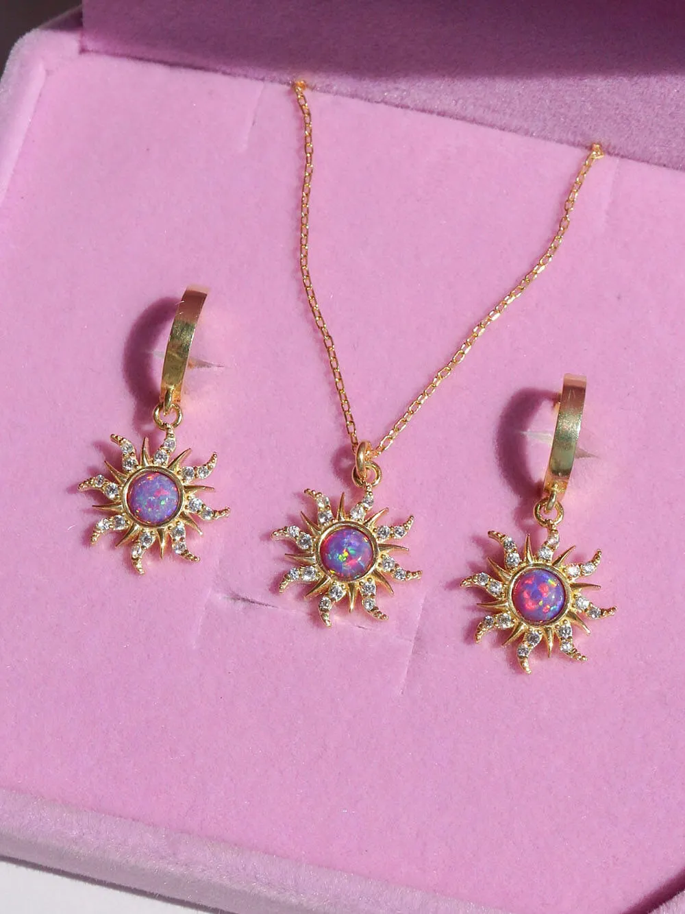 Retro Dopamine Sun Necklace Opal Pendant Opal Necklace Earrings sold by Like My Choice product image thumbnail 2
