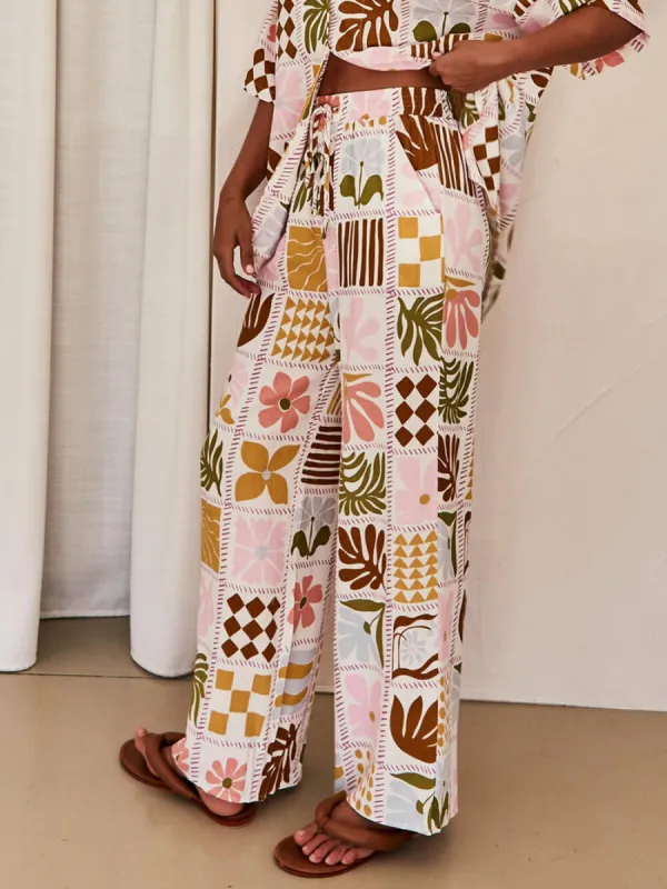 Pink Unique Print Elastic Waist Pocketed Wide Leg Pants sold by Like My Choice