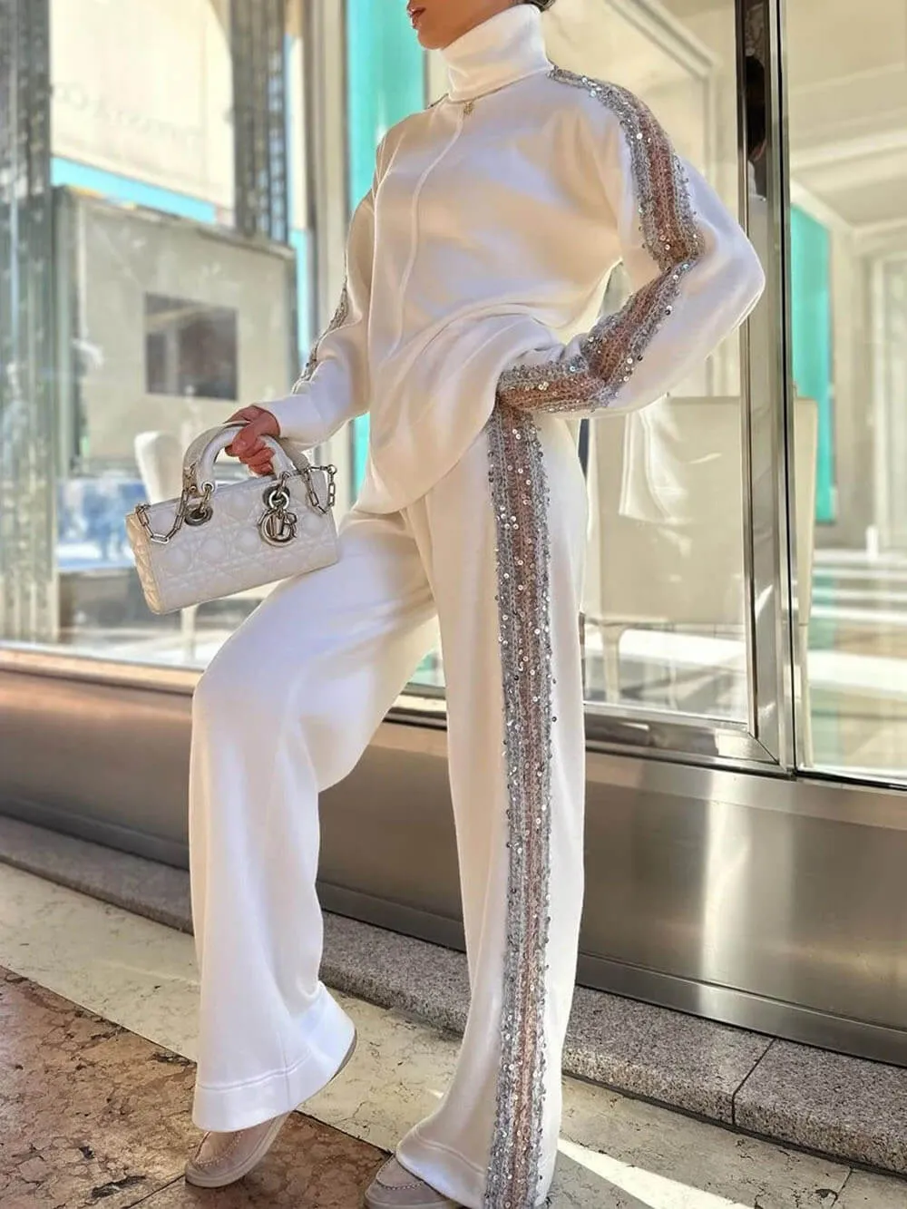 High Neck Sequin Pants Set sold by Like My Choice