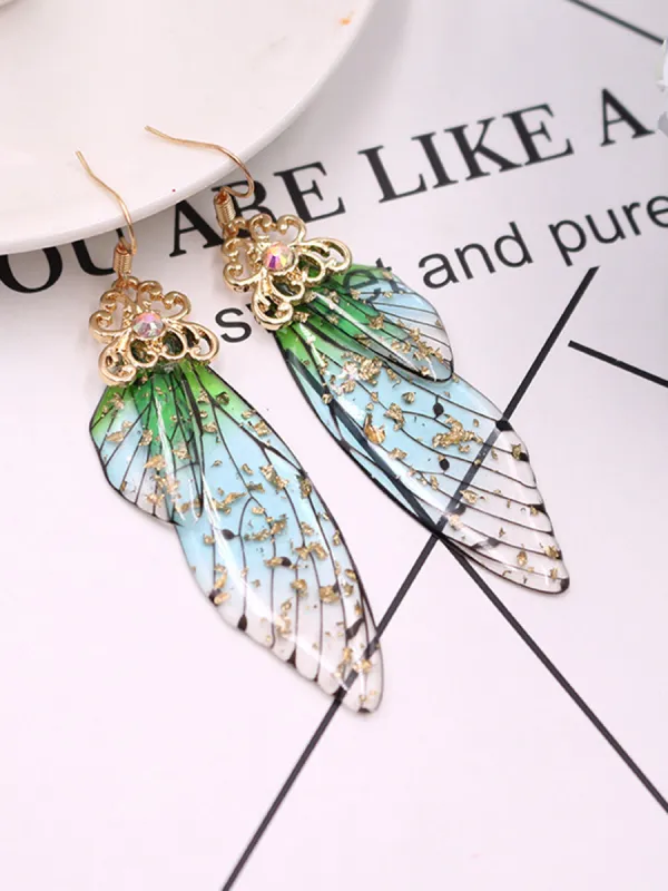Butterfly Wing Green Rhinestone Cicada Wing Crystal Earrings sold by Like My Choice