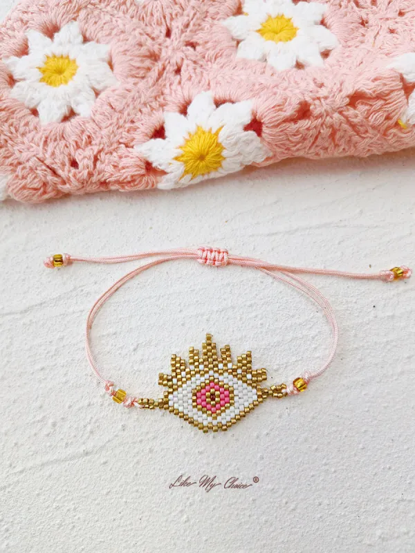 Adjustable Drawstring Beaded Bracelet Eye of God sold by Like My Choice