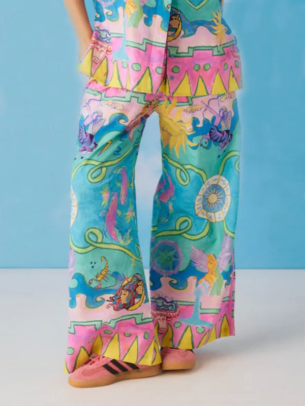 Unique Shine Bright Print Elastic Waist Pocketed Wide Leg Pants sold by Like My Choice