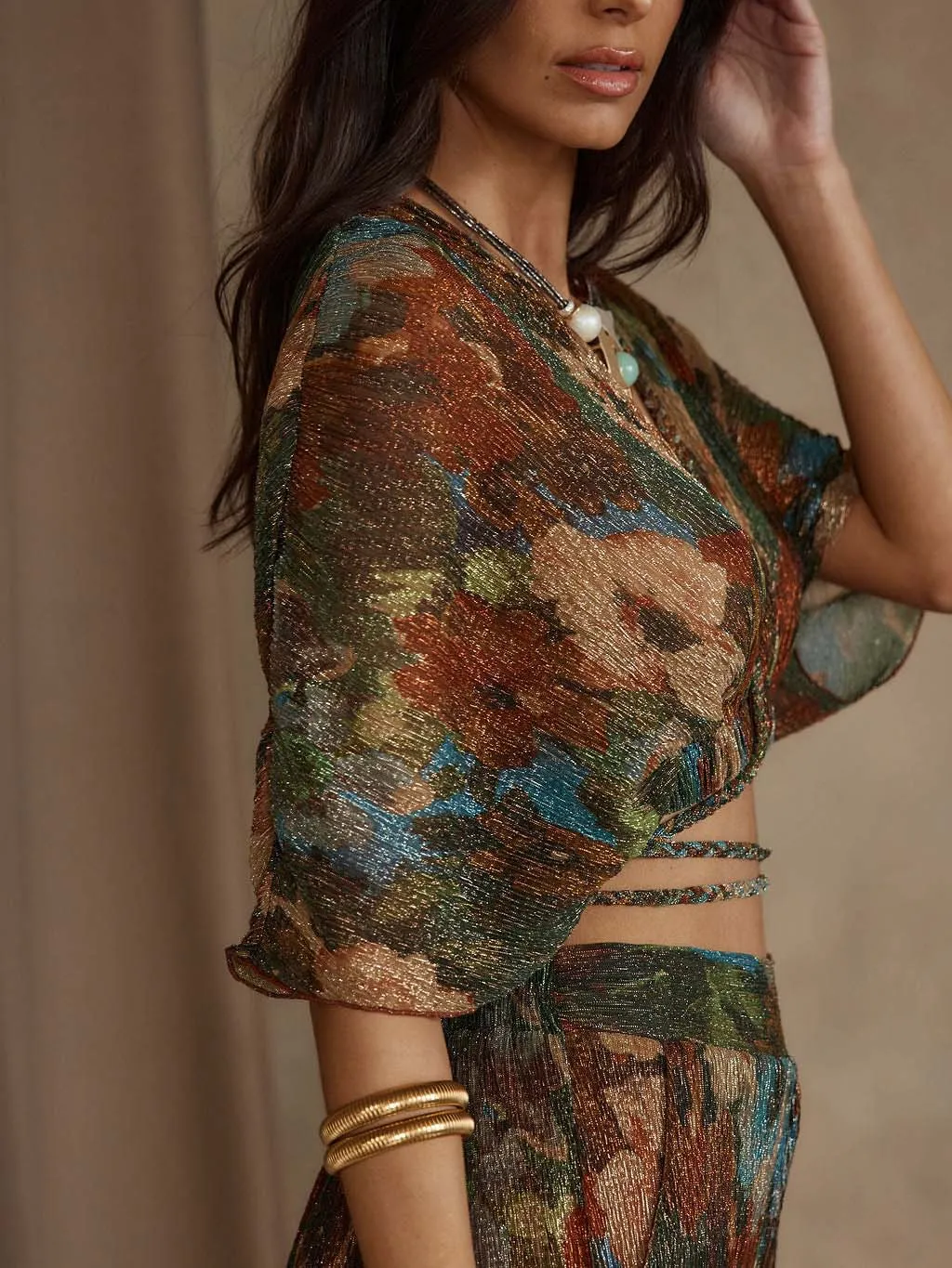 Unique Vintage Floral Print Pleated Crop Top sold by Like My Choice product image thumbnail 4