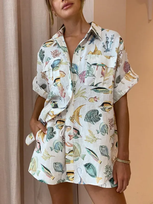 Personalized Fish Print Vacation Short Sleeve Shirt Tie-Dye Shorts Set sold by Like My Choice