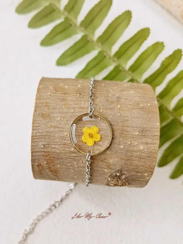 Forget Me Not Handmade Pressed Flower Resin Round Bracelet sold by Like My Choice