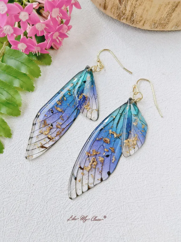 Butterfly Wing Handmade Crystal Gold Foil Earring sold by Like My Choice