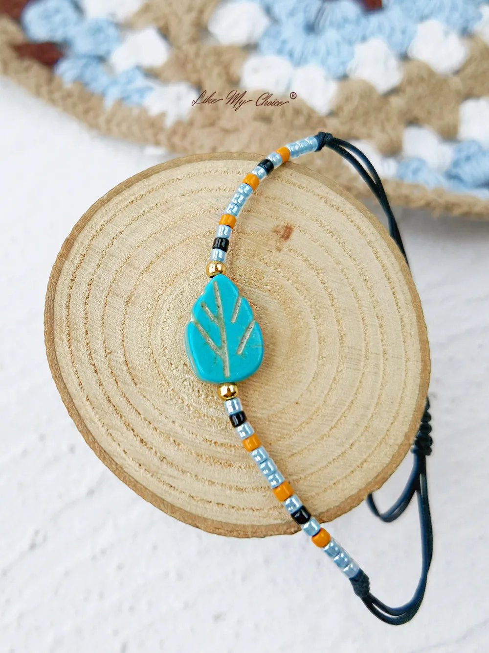 Adjustable Drawstring Beaded Bracelet Turquoise Maple Leaf sold by Like My Choice product image thumbnail 2