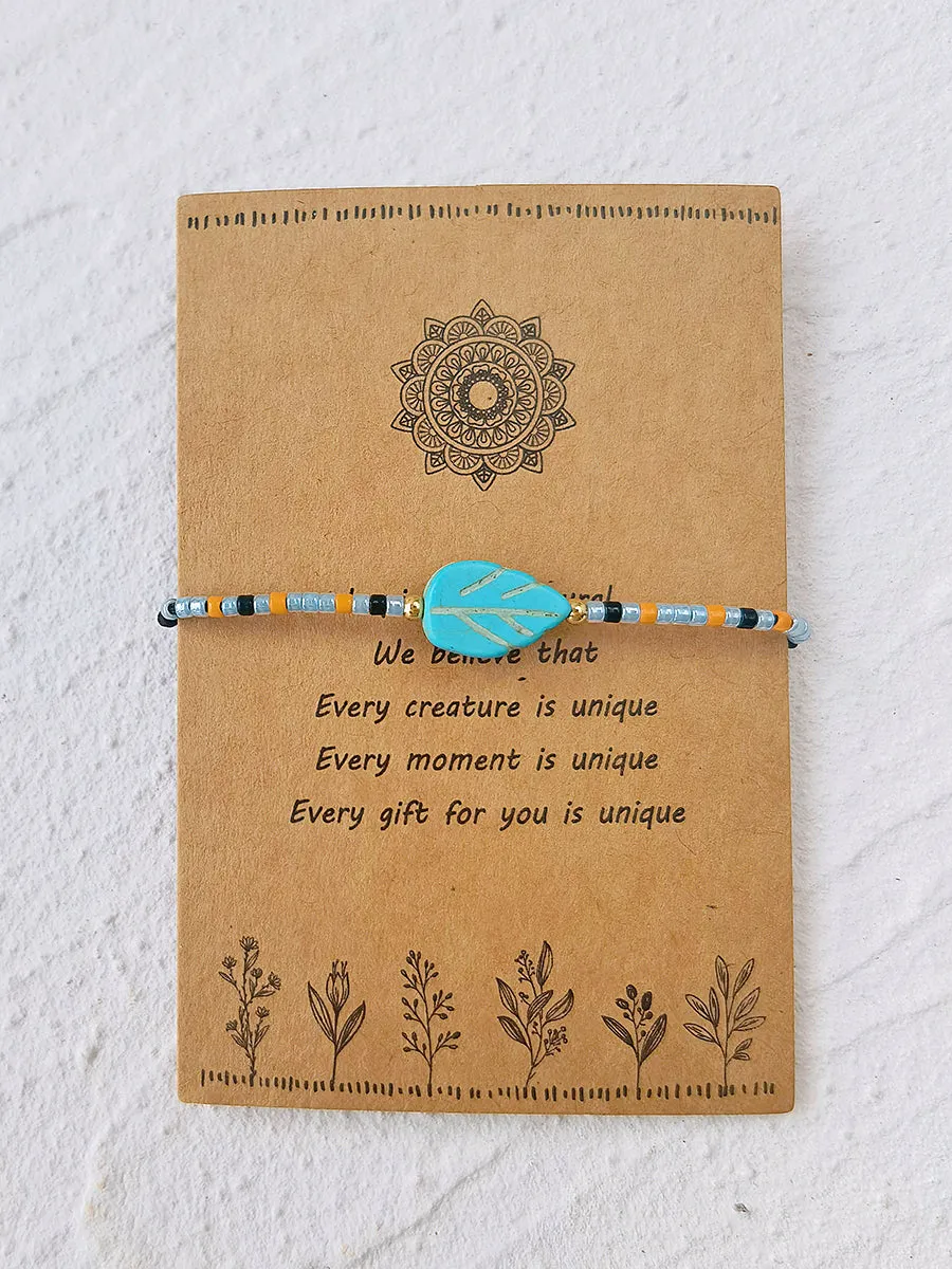 Adjustable Drawstring Beaded Bracelet Turquoise Maple Leaf sold by Like My Choice product image thumbnail 3