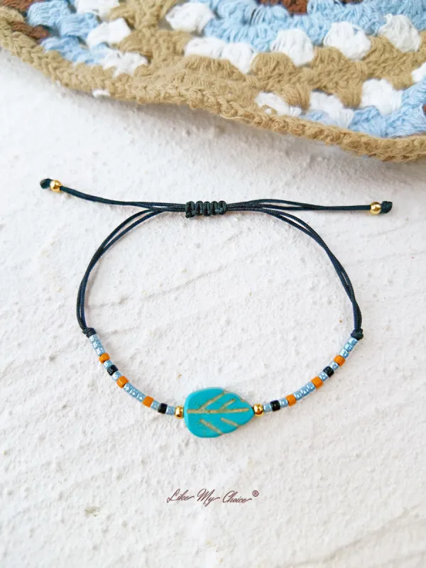 Adjustable Drawstring Beaded Bracelet Turquoise Maple Leaf sold by Like My Choice