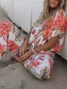 Modern Unique Floral Print Elastic Pocket Wide Leg Pants sold by Like My Choice