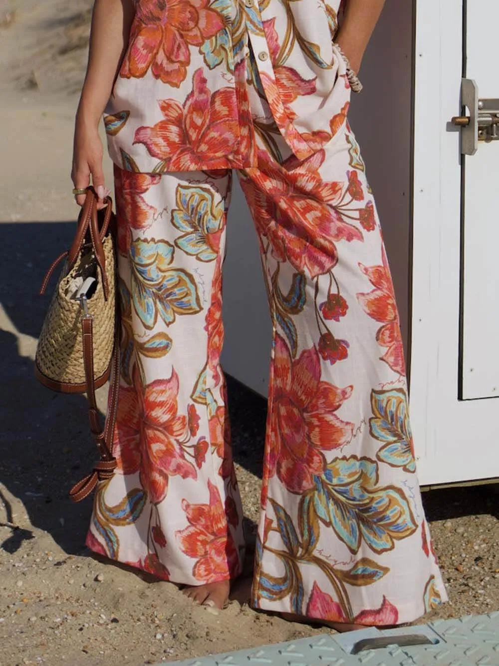 Modern Unique Floral Print Elastic Pocket Wide Leg Pants sold by Like My Choice
