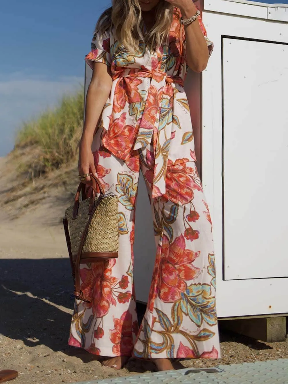 Modern Unique Floral Print Elastic Pocket Wide Leg Pants sold by Like My Choice product image thumbnail 5