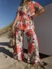 Modern Unique Floral Print Elastic Pocket Wide Leg Pants sold by Like My Choice