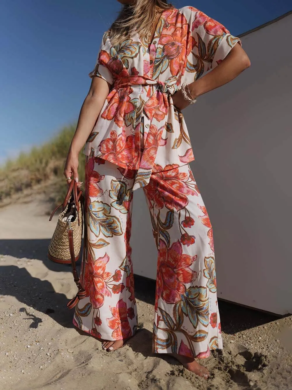 Modern Unique Floral Print Elastic Pocket Wide Leg Pants sold by Like My Choice product image thumbnail 2