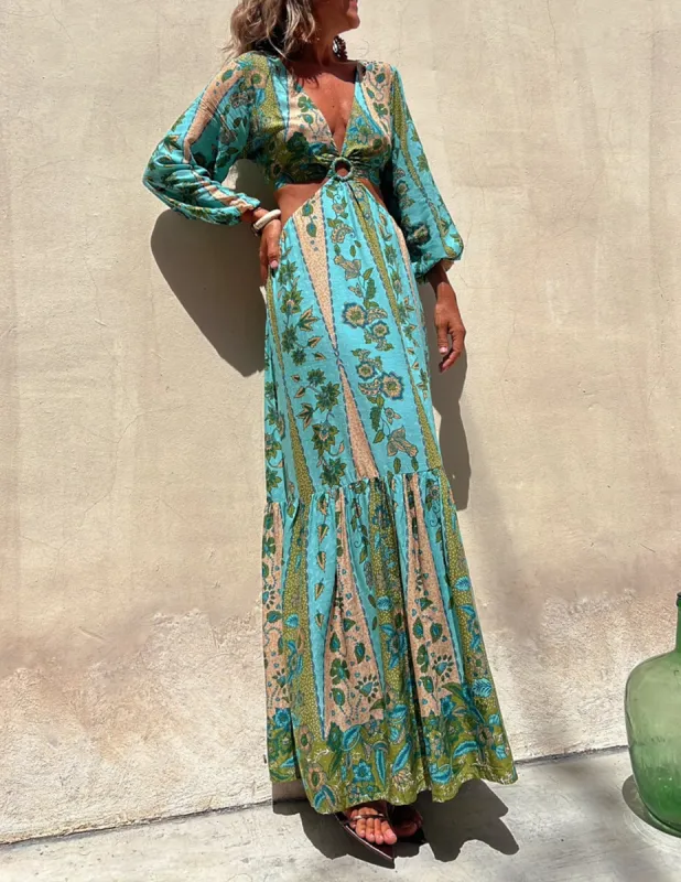 Surprised By You Printed Side Cutout Elastic Waist Maxi Dress sold by Like My Choice