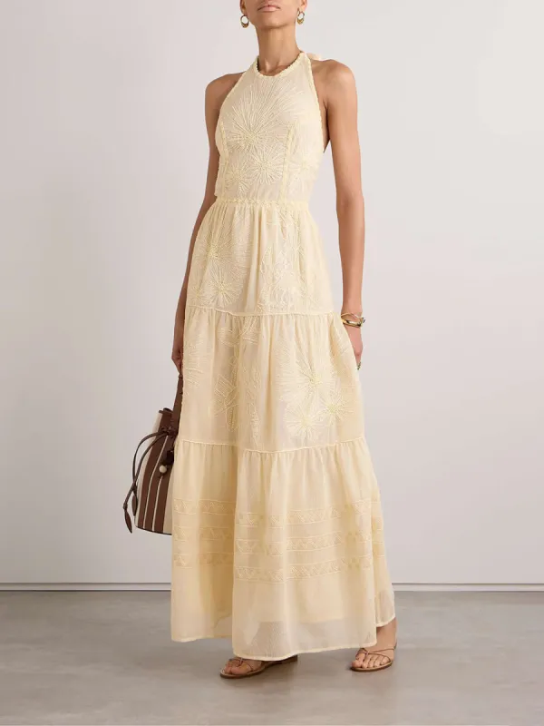 Elegant Embellished Lace And Mesh Halterneck Maxi Dress sold by Like My Choice